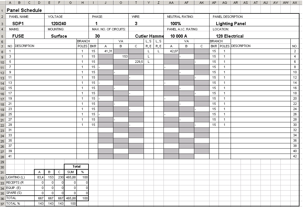 Panel Schedule Excel Template